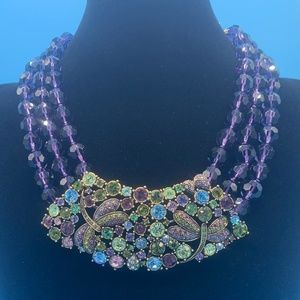Heidi Daus amethyst bead and Swarovski crystal station necklace.